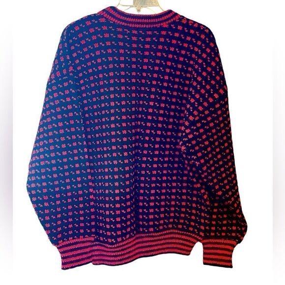 DEVOLD Sz 50/2XL Red Abstract Printed Crew Neck Wool Knit Norway Ski Sweater - Picture 3 of 9